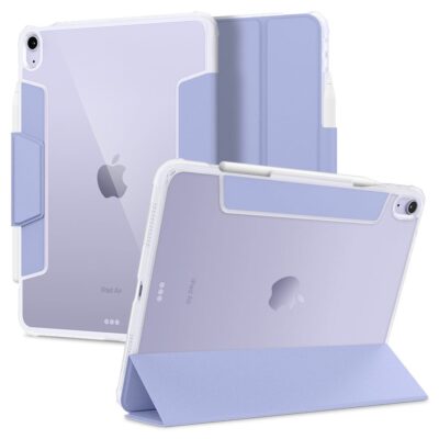 Levandų spalvos dėklas Apple Ipad Air 10.9 4 5 2020 2022 11 6 2024 Spigen Ultra Hybrid Pro su permatoma nugarėle ir stovu