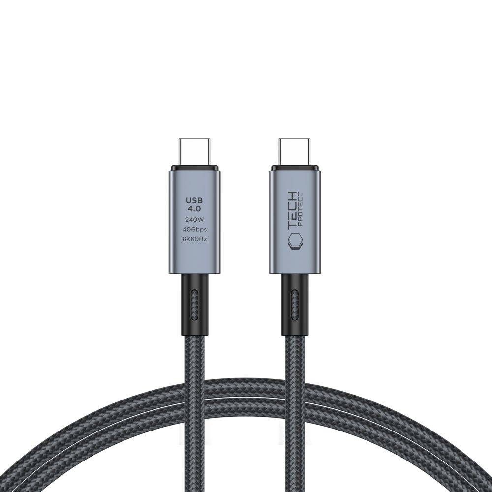 Pilkas kabelis TECH-PROTECT ULTRABOOST MAX USB 4.0 Pilkas kabelis TECH-PROTECT ULTRABOOST MAX USB 4.0 8K 40GBPS TYPE-C PD240W 100CM su tvirtu pynimu ir metaliniu korpusu