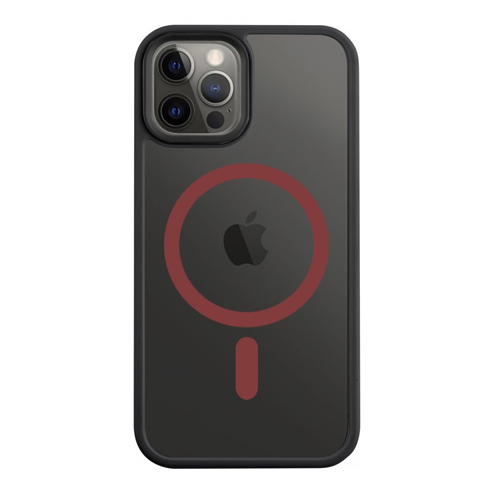 Juodas-raudonas dėklas Apple Iphone 12 12 Pro Tactical MagForce Hyperstealth 2.0mm Juodas-raudonas dėklas Apple Iphone 12 12 Pro Tactical MagForce Hyperstealth 2.0mm matomas atgal su raudonu apskritimu