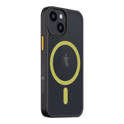 Juodas-geltonas dėklas Apple Iphone 13 mini Tactical MagForce Hyperstealth 2.0mm matomas iš šono ir galo