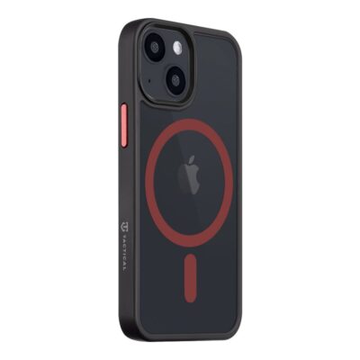 Juodas-raudonas dėklas Apple Iphone 13 mini Tactical MagForce Hyperstealth 2.0mm su raudonu apskritimu ir mygtuku šone