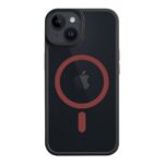 Juodas-raudonas dėklas Apple Iphone 14 su raudona apskritimo ir linijos detale