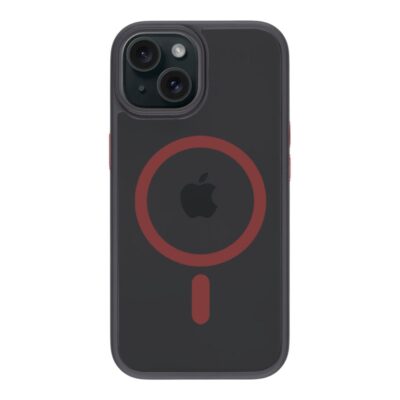 Juodas-raudonas dėklas Apple Iphone 15 Tactical MagForce Hyperstealth su raudona magento žyma