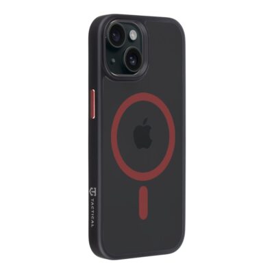 Juodas-raudonas dėklas Apple Iphone 15 Tactical MagForce Hyperstealth 2.0mm su kamera ir raudonomis detalėmis