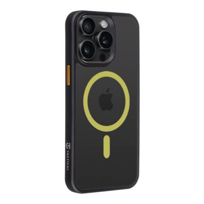 Juodas-geltonas deklas Apple Iphone 15 Pro Max su tactical magforce hyperstealth dizainu
