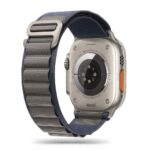 Mėlyna-pilka apyrankė Apple Watch su juodos ir pilkos spalvos nailono medžiaga