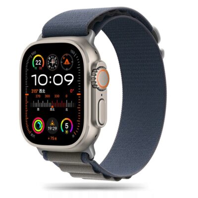 melyna-pilka apyranke apple watch su nailoniniu dirzeliu patvari ir komfortiska
