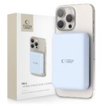 Mėlyna išorinė baterija TECH-PROTECT PB11 LIFEMAG MAGSAFE POWER BANK 10000MAH ant telefono