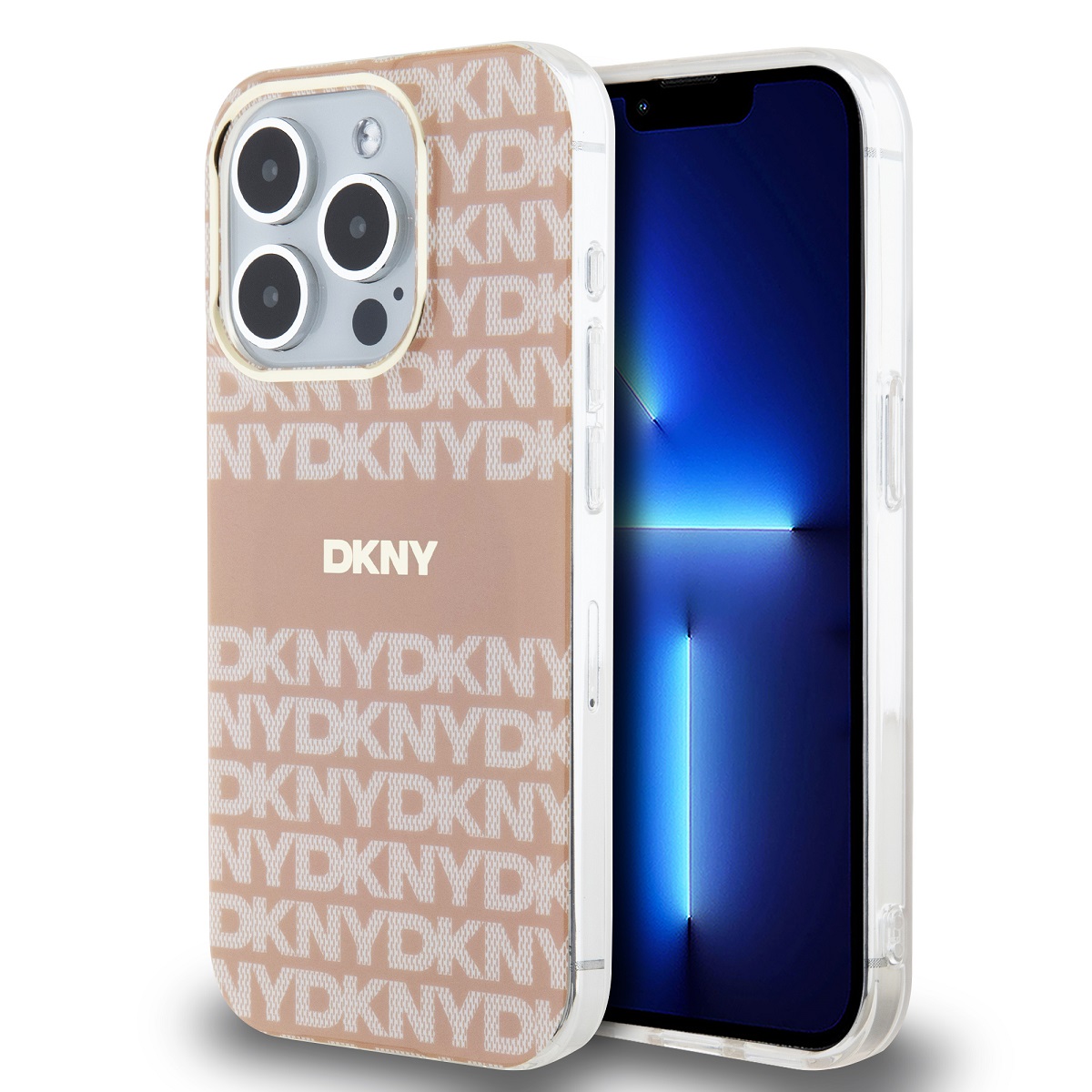 Rausvas dėklas telefonui Apple Iphone 13 Pro DKNY PU Leather Rausvas dėklas telefonui Apple Iphone 13 Pro su DKNY logotipu ir raštu
