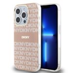 Rausvas dėklas telefonui Apple Iphone 14 Pro su DKNY logotipu ir raštais