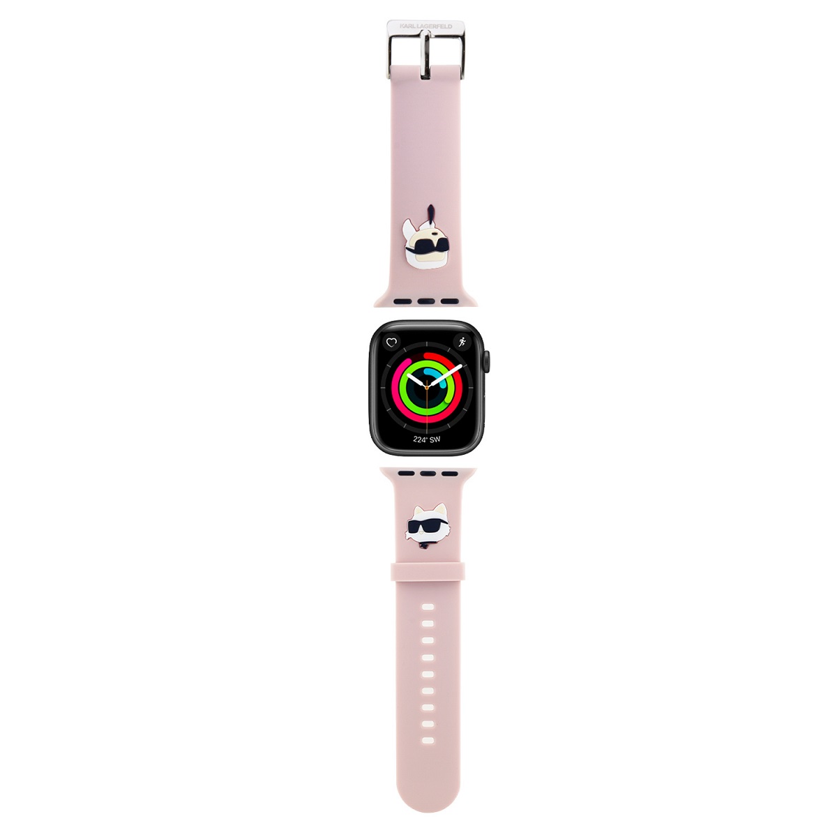 Rausva Apple Watch apyrankė Karl Lagerfeld Karl and Choupette Head NFT Rausva Apple Watch apyrankė su Karl Lagerfeld ir Choupette galvų motyvais