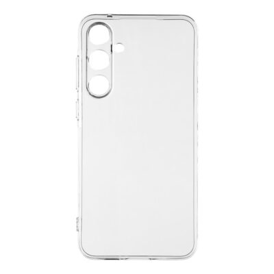 Skaidrus dėklas Samsung Galaxy A55 5G OBALME TPU su trimis raudonais kamerų išpjovų apvadais