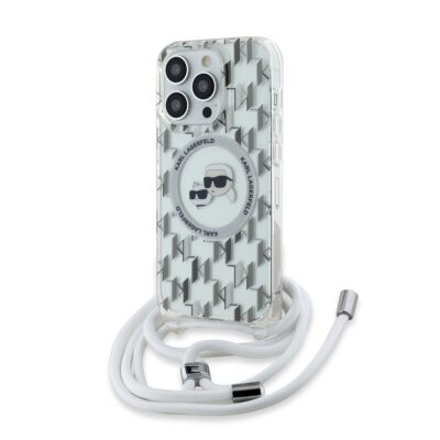 skaidrus dekla karl lagerfeld iml monogram crossbody k ch heads magsafe telefonui apple iphone 14 pro su balta virvele