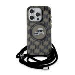 Juodas dėklas Karl Lagerfeld IML Monogram Crossbody K&CH Heads MagSafe telefonui Apple iPhone 15 Pro Max su raiščiu