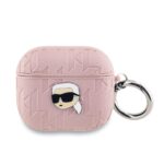 Rausvas dėklas AirPods 3 Karl Lagerfeld PU Embossed Karl Head su išraižytais raštais ir raktu