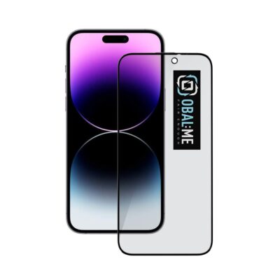 Juodas apsauginis ekrano stikliukas Apple iPhone 14 Pro Max su matiniu paviršiumi ir užapvalintais kraštais