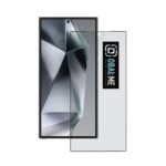 Juodas apsauginis ekrano stikliukas Samsung Galaxy S24 Ultra su matiniu paviršiumi ir logotipu