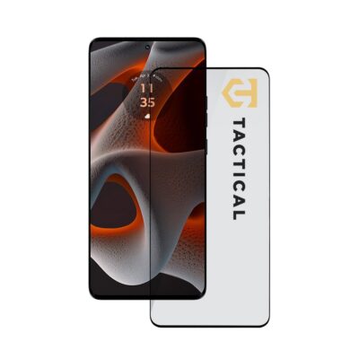 Juodas apsauginis ekrano stikliukas Motorola Edge 50 Pro 5G Tactical Glass Shield 5D prie telefono ekrano