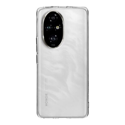 Skaidrus dėklas Tactical TPU telefonui Honor 200 Pro, matomas galinis telefono paviršius su kamera