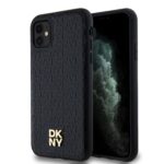 Juodas dėklas telefonui Apple Iphone 11 DKNY PU Leather su užrašu ir auksiniu logotipu