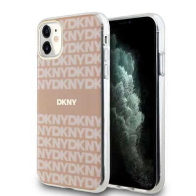 Rausvas dėklas telefonui Apple Iphone 11 su DKNY logotipo raštu ir permatomu kraštu