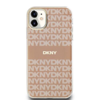 Rausvas dėklas telefonui Apple Iphone 11 su DKNY logotipo raštu ir skaidriomis kraštinėmis