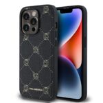 Juodas dėklas telefonui Apple Iphone 14 Pro Max su Karl Lagerfeld galvos raštu ir MagSafe technologija