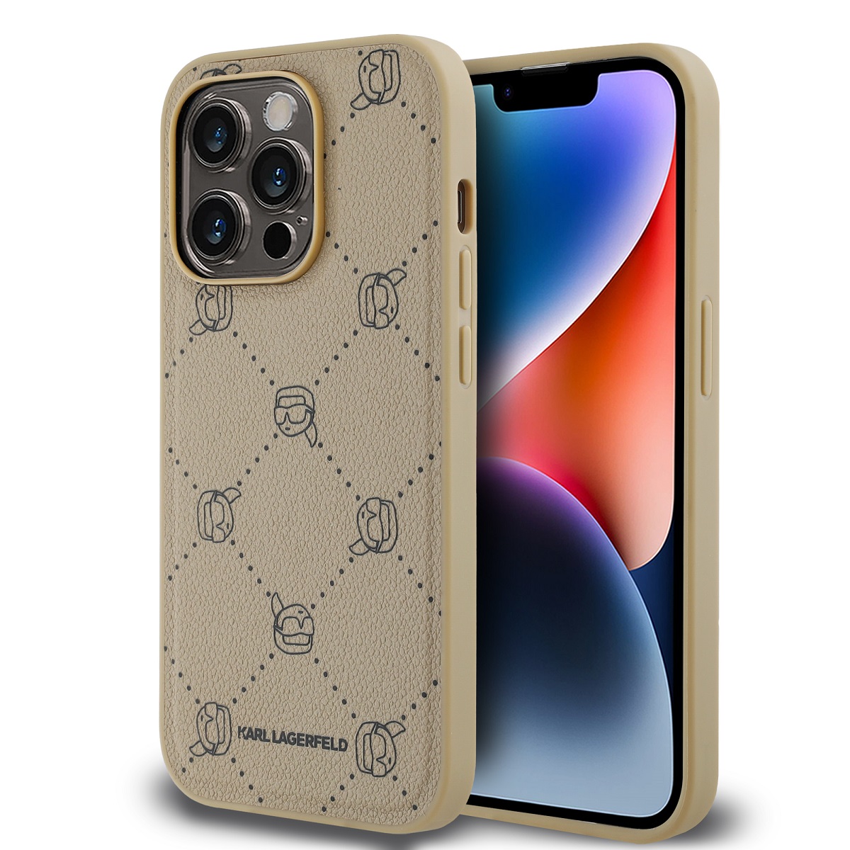 Beige dėklas telefonui Apple Iphone 14 Pro Max Karl Lagerfeld Beige dėklas telefonui Apple Iphone 14 Pro Max su Karl Lagerfeld galvos raštu