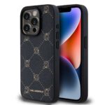 Juodas dėklas telefonui Apple Iphone 15 Pro Max su Karl Lagerfeld PU Karl Heads raštu ir MagSafe