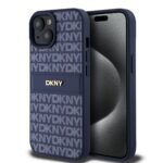 melynas deskas telefonui apple iphone 15 dkny pu leather repeat pattern tonal stripe raštuotas dizainas