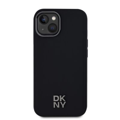Juodas dėklas telefonui Apple Iphone 14 DKNY PU Leather Stack Magsafe su logotipu