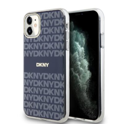 Mėlynas dėklas telefonui Apple Iphone 11 su DKNY logotipu ir raštu