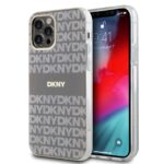 Beige dėklas telefonui Apple Iphone 12 / 12 Pro su DKNY raštu ir permatomu kraštu