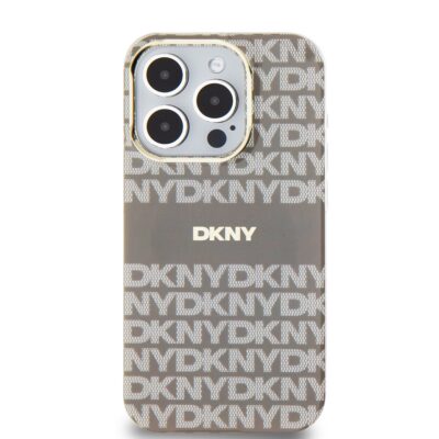 Beige deklas telefonui Apple Iphone 15 Pro Max DKNY PC TPU repeat pattern tonal stripe Magsafe