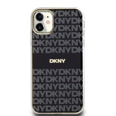 Juodas dėklas telefonui Apple Iphone 11 su DKNY logotipu ir raštu
