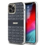 Juodas dėklas telefonui Apple Iphone 12 su DKNY logotipo raštu ir skaidriais kraštais