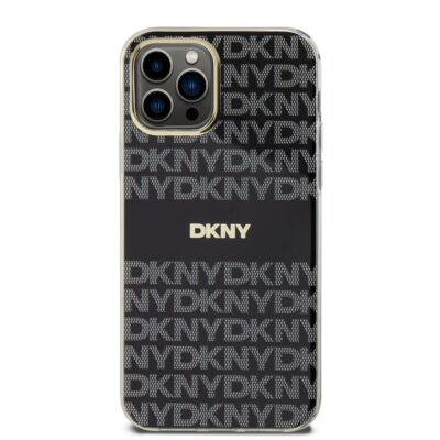 Juodas dėklas telefonui Apple Iphone 12 su DKNY logotipu ir raštu