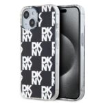 Juodas dėklas telefonui Apple Iphone 15 su baltu DKNY raštu