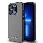 Pilkas dėklas telefonui Apple Iphone 15 Pro Max su DKNY PU odos ir sidabriniu metaliniu logotipu