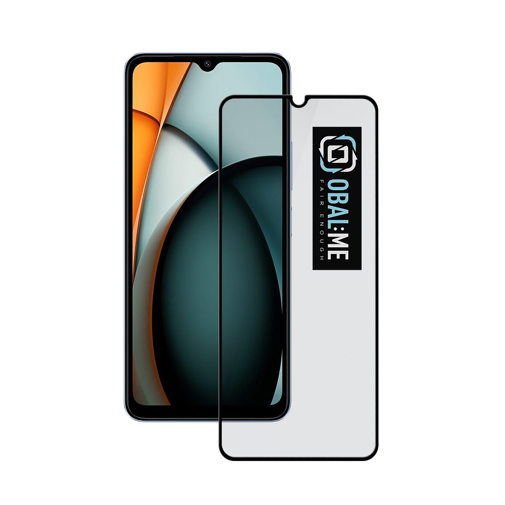 Juodas apsauginis ekrano stikliukas Xiaomi Redmi A3 OBALME Juodas apsauginis ekrano stikliukas Xiaomi Redmi A3 su OBALME logotipu