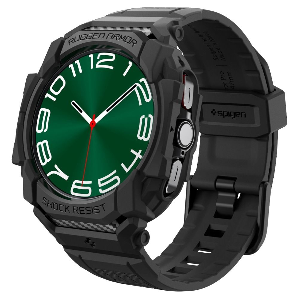 Juodas dėklas Samsung Galaxy Watch Ultra 47mm Spigen Rugged Armor Pro Juodas dėklas Samsung Galaxy Watch Ultra 47mm Spigen Rugged Armor Pro su apsauginiu rėmeliu ir tvirtinimu