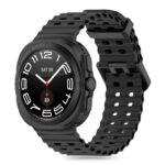 Juoda apyrankė Samsung Galaxy Watch Ultra 47mm Tech-Protect Iconband Pro su perforuotu silikoniniu dirželiu