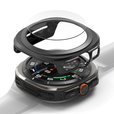 Juodas dėklas ir apsauginis stiklas Samsung Galaxy Watch Ultra 47mm laikrodžiui