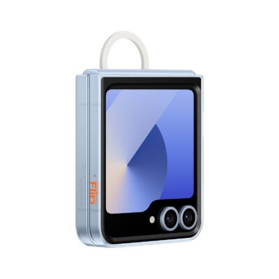 Skaidrus originalus dėklas EF-QF741CTE Clear Cover telefonui Samsung Galaxy Z Flip 6 su matomu ekranu ir dviem kameromis