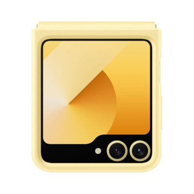 Geltonas originalus dėklas EF-VF741PYE KindSuit Cover telefonui Samsung Galaxy Z Flip 6 su matiniu paviršiumi