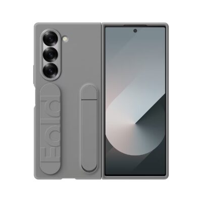 Pilkas originalus dėklas EF-MF956TJE Standing Cover with Strap telefonui Samsung Galaxy Z Fold 6 su dviem silikoniniais dirželiais ir kamerų apsauga
