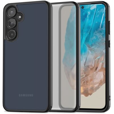 Juodas matinis dėklas Samsung Galaxy M35 5G Tech-Protect Magmat su pilku permatomu viduriu