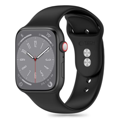 Juoda silikoninė apyrankė Apple Watch Tech-Protect Silicone prie laikrodžio