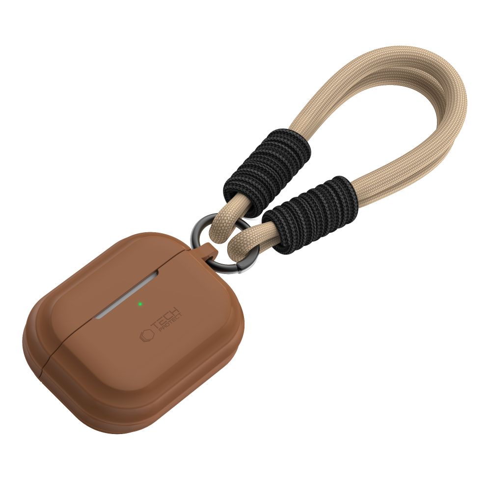 Rudas dėklas Apple Airpods Pro 1 2 TECH-PROTECT SILICONE ROPE Rudas dėklas Apple Airpods Pro 1 2 TECH-PROTECT SILICONE ROPE su juoda ir smėlio spalvos virvele
