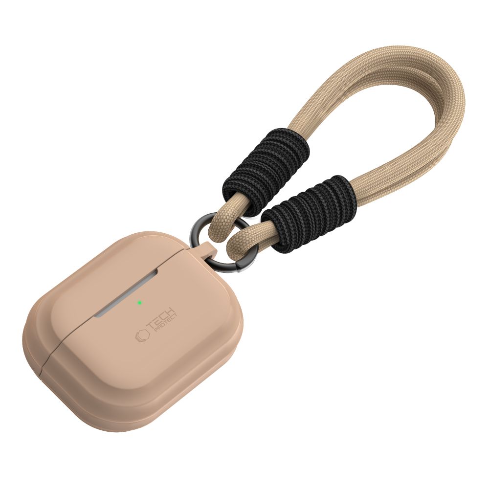 Cafe Latte spalvos dėklas Apple Airpods Pro 1 2 TECH-PROTECT SILICONE ROPE Cafe Latte spalvos silikoninis Airpods Pro 1 2 deklas su virve